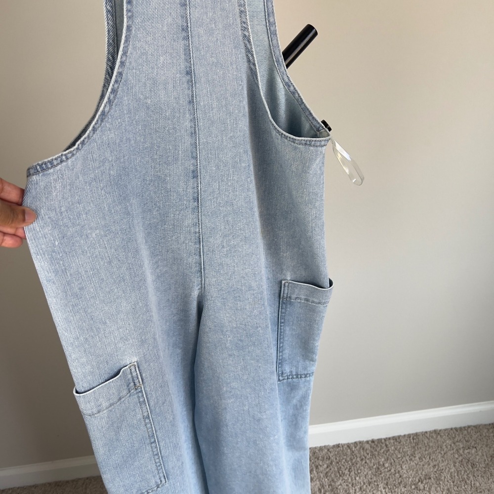 Vanilla Star Light Denim Wide Leg Jumpsuit Small 90s Y2K Streetwear Bib Overalls - Picture 2 of 16